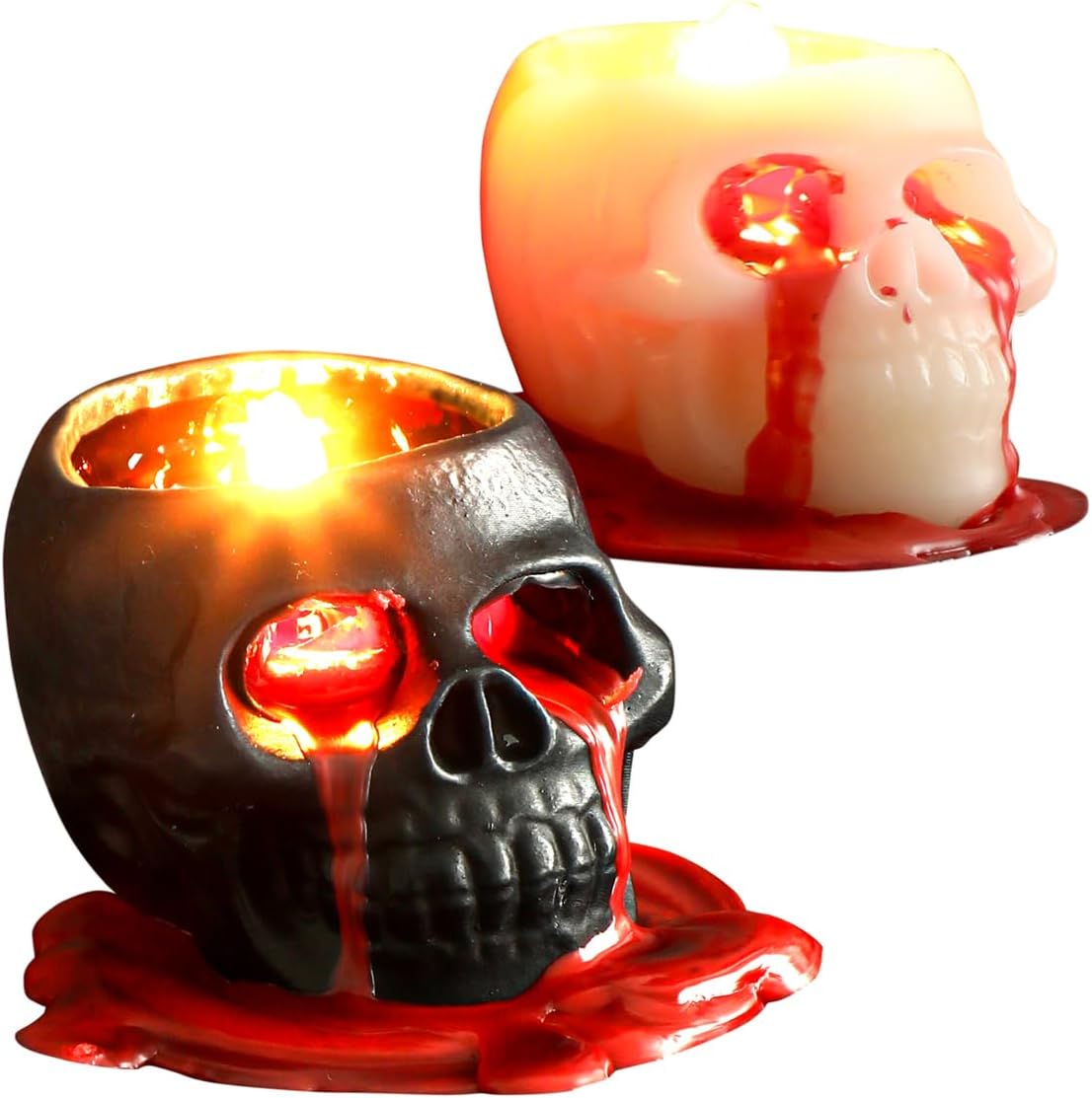 Halloween Candles, Bleeding Skull Candles 2.5 inch (Black & White) Skeleton Decorations Candle, Dripping Blood Gothic Halloween Decor for Spooky Party Table